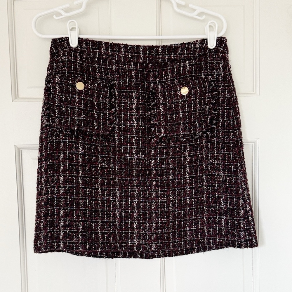 LOFT tweed skirt size 6 purple black white front pockets lined